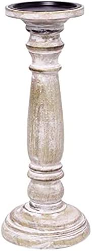 Hosley 12 Inch High Wood Pillar Distress Finish Candleholder. Ideal Gift for Wedding, Party, Home, Spa, Reiki, Aromatherapy, Votive Candle Gardens O3