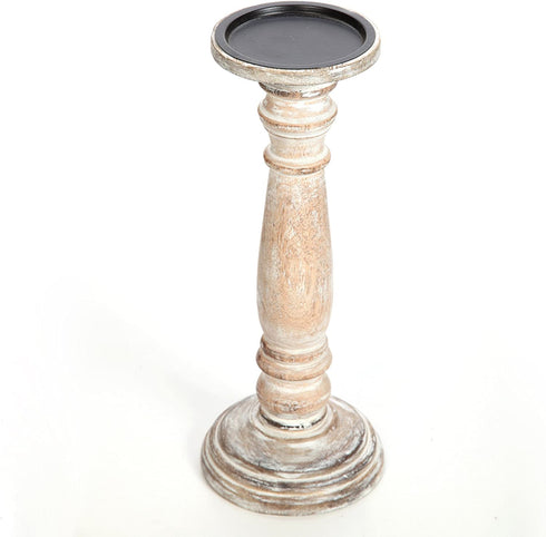 Hosley 12 Inch High Wood Pillar Distress Finish Candleholder. Ideal Gift for Wedding, Party, Home, Spa, Reiki, Aromatherapy, Votive Candle Gardens O3