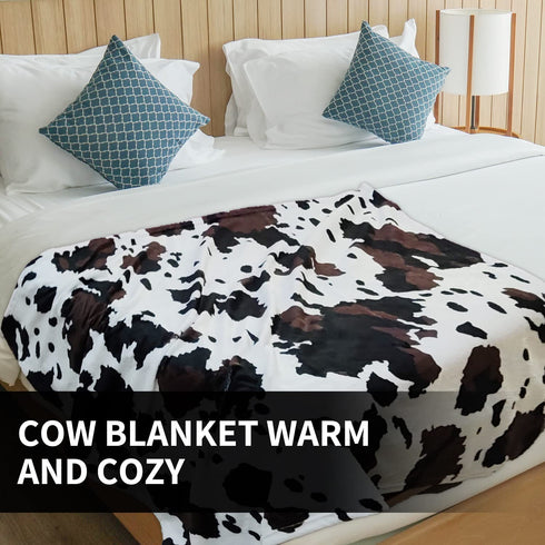 Cow Blanket, Soft Cow Baby Blankets Warm Cozy, Brown Black and White Cow Blankets and Throws Baby Couch Bed Kids Boys Girls Toddler 40x50 Inch