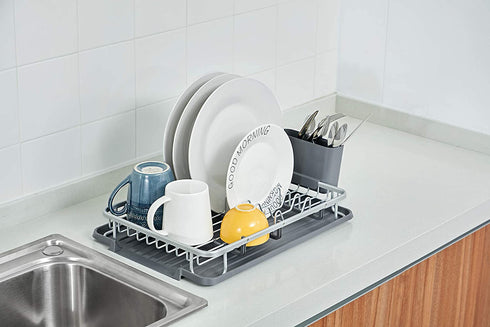 KK KINGRACK Aluminum Dish Drying Rack with Utensil Holder, Drainboard for Kitchen Countertop Dish Drainer 112055