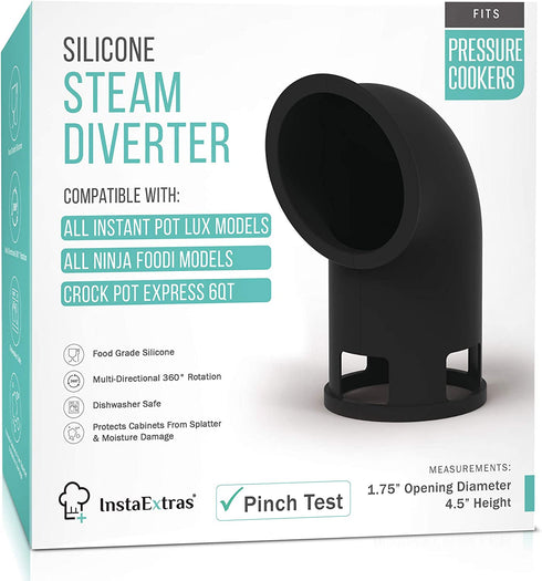 Silicone Steam Release Diverter Accessory - Compatible With Instant Pot LUX, SV, Evo, Ninja Foodi, Crockpot, Power Cooker XL, 3 6 8 Quart IP - Cover Pressure Valve To Vent Steam For Instapot (Black)