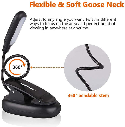 LEPOWER Clip on Book Light/Reading Light/Clip Light with 5 LED Eye Care, 3 Color Changeable, Portable Reading Lamp, Battery & USB Operated, Bed Light for Kids, Bookworms, Students