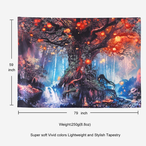 ENJOHOS Trippy Taprstry Wall Hanging for Bedroom Magical Tree of Life Tapestry with Mystical Forest and Tangled Lanterns for Dorm Room Decor,W79 x T5