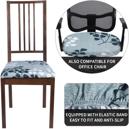 SearchI Seat Covers for Dining Room Chairs Stretch Printed Chair Seat Covers Set of 4, Removable Washable Upholstered Chair Seat Protector Cushion Slipcovers for Kitchen, Office(Leaves Pattern)