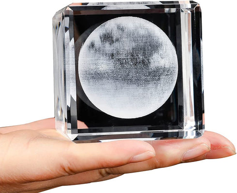 3D Dandelion Paperweight(Laser Etched) in Crystal Glass Cube Birthday (2.4x2.4x2.4) (Moon)