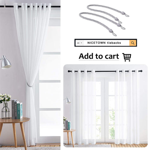 NICETOWN Sheer Curtains Panels for Windows, Solid Pure White Living Room Window Dressings Curtain Panels/Drapes for Large Window (2-Pack, 54 Wide x 96 inch Long)