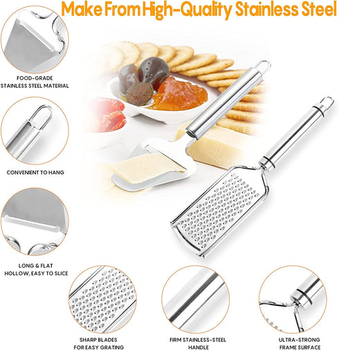 Cheese Slicer Stainless Steel,CANYUWCI Cheese Planer, Grater, Slicer Set with Accurate Size Scale, 5 Replaceable Wires Cheese Cutter, Butter, Half-Hard & Soft Food