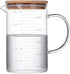 KINNOSE Graduated Beaker Mug with Handle and Durable Bamboo Lid Borosilicate Glass Multi-Function Food Grade Measuring Cup 1000ML