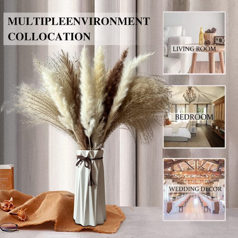 Jethami 60pcs Dried Pampas Grass, Tall Pompous Grass Large Fluffy Pampas Grass Small Pompass Branches Bouquet Pampass Bundle Pompas Floral Boho Decor