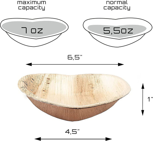 25 Compostable Heart Shaped Palm Leaf Plates - 6.5 Inch - Party Supplies Disposable Plates for Appetizer Cake Dessert