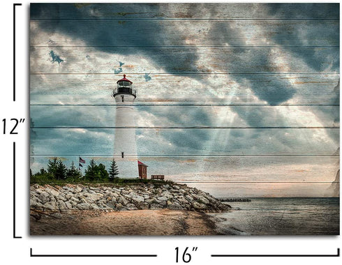 Lighthouse Wall Art Coastal Teal Picture Ocean Seascape Canvas Prints Landscape Beach Turquoise Blue Nature Paintings Bathroom Living Room Bedroom Skyline Nautical Scenery Artwork 12x16 Inches