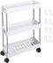3 Tier Slim Storage Shelves Cart Rolling Utility Cart Mobile Shelving Unit Organizer Slid Out Utility Cart with Wheels and 8 Pieces Metal Hooks for Bathroom Kitchen Office (White)
