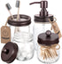 Mason Jar Bathroom Accessories Set 4 - Bronze - Mason Jar Soap Dispenser & 2 Apothecary Jars & Toothbrush Holder - Rustic Farmhouse Restroom, Bathroom Home Decor Clearance, Countertop Vanity Organizer