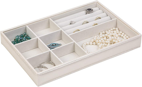 Richards Homewares Stackable Jewelry Storage Organizer Tray, 8-Compartment with Ring Holder, Champagne