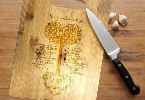 To My Mother in Law Tree Heart Sweet Sayings Birthday, Mother's Day, - Laser Engraved Bamboo Cutting Board - Wedding, Housewarming, Anniversary, Birthday, Father's Day, Gift For Him, For Her, For Boys