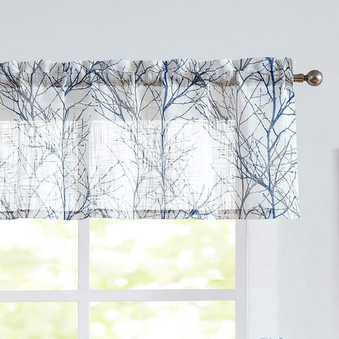 FMFUNCTEX White Valance Curtains for Windows Print Tree Branch Semi-Sheer Valance Grey/Blue,1 Panel, 50? Width x 15" Length