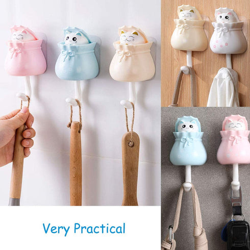 4 Pcs Cute Cat Hooks, Creative Adhesive Coat Hook, Heavy Duty Decorative Wall Hooks for Key, Towel, Backpacks, Hat