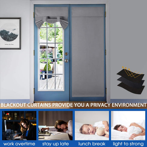 HOMEIDEAS Light Grey French Door Curtains Gray Privacy Blackout Door Curtains, 26 X 40 Inch Room Darkening Curtains for Glass Door, Thermal Insulated Tie Up Shades Window Curtains for Bedroom, 1 Pane