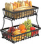 Apsan 2 Tier Fruit Storage Basket Countertop for Kitchen, Bread Vegetable Fruit Basket Bowl Stand Detachable Metal Rectangular Wire Basket, Black Medium