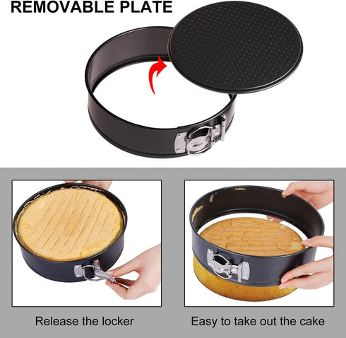 Springform Cake Pans - 4" 7" 9" Non-stick Round Bakeware Cake Pan and 150-piece Parchment Paper Liners (BLACK)