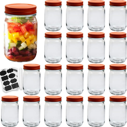 12oz/350ml Mason Jars, Woaiwo-q Glass Jars with Orange Lids for Honey, Jam, Jelly, Wedding Favors, Baby Foods, Shower Favors, DIY Projects (20 Pcs)