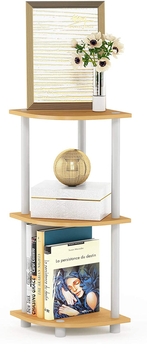 Furinno Turn-N-Tube 3-Tier Corner Display Rack Multipurpose Shelving Unit, Beech/White, Model:12077BE/WH