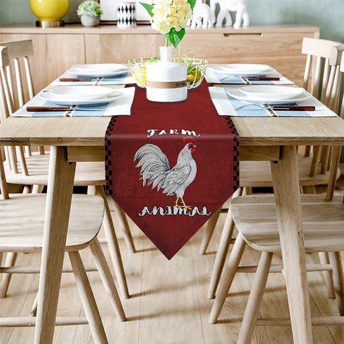 Meet 1998 Cotton Linen Table Runners Farm Animal Rooster Cock Tablecovers for Kitchen Garden Red Wedding Parties Dinner Indoor Outdoors Home Decorations 13x70 inches
