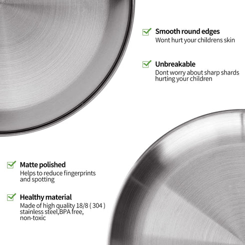 4-Piece 9" Stainless Steel Plates, Rutian 18/8 Metal Round 304 Dinner Dishes for Adults, Reusable and Dishwasher Safe, Serving Camping Salad Plate for Home, Outdoor Camping, Snack and BBQ