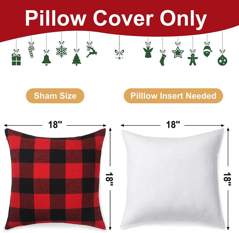 Christmas Pillow Covers- Christmas Throw Pillow Covers 18" x18" Set of 2, Decor Winter Holiday Decorative Pillow Covers, Red and Black Buffalo Check Plaid Throw Pillow Covers for Home Decor