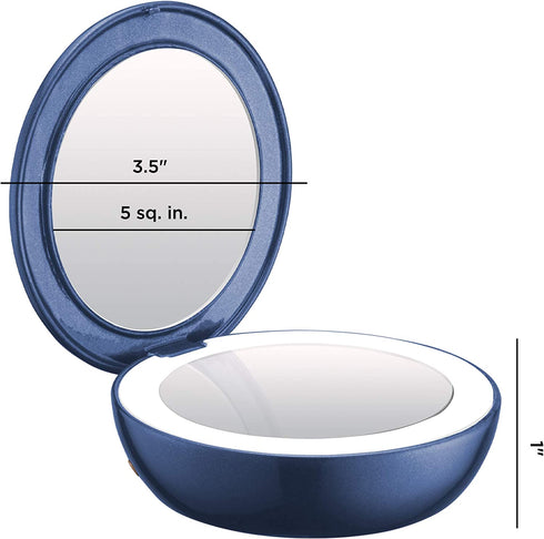 Conair Unbound Rechargeable Compact LED Lighted Makeup Mirror, 1x/3x Magnification, Blue