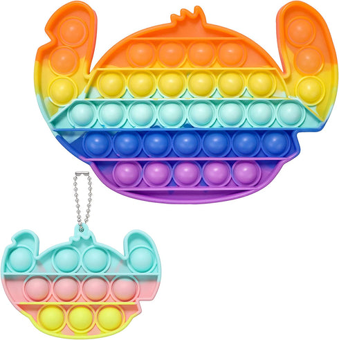 EVERMARKET 2 Pack Push Pop Bubbles Fidget Sensory Toys, Including Rainbow Stitch Bubble Block Toys Mini Popper Keychain Stress Reliever Silicone Squeeze to Relax, Medium, (K-026)