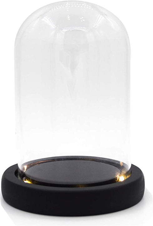 Nynelly 3.5" D X 4.7" H Clear Glass Dome Cloche with Black LED Lights Base,Glass Display Bell Jar Ornament