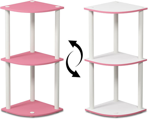 Furinno Turn-N-Tube 3-Tier Reversible Corner Display Rack Multipurpose Shelving Unit, Pink/White