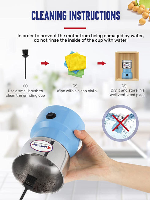 Moongiantgo Mini Spice Coffee Grinder Electric 10s Fast Grinding Multifunction Smash Machine Dry Grain Mill Grinder for Spices Seeds Rice Beans Seasonings (Blue, 110V)