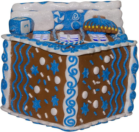 Kurt Adler 8" White and Blue Festive Hanukkah Gingerbread LED House Tabletop Decor