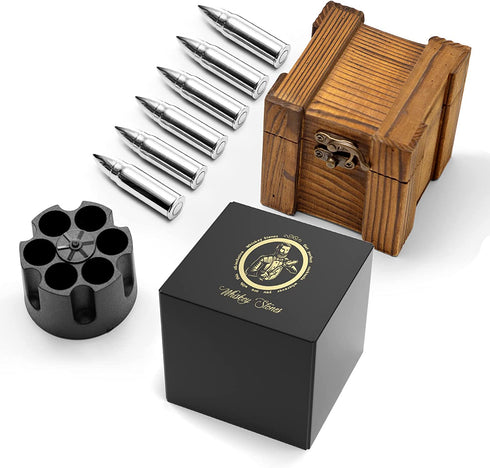 Unique Gift for Men Dad Husband Boyfriend, HBlife Whiskey Stones Set of 6 with Wooden Gift Box, Stainless Steel Ice Cubes, Ideal Gifts for Whiskey Lovers