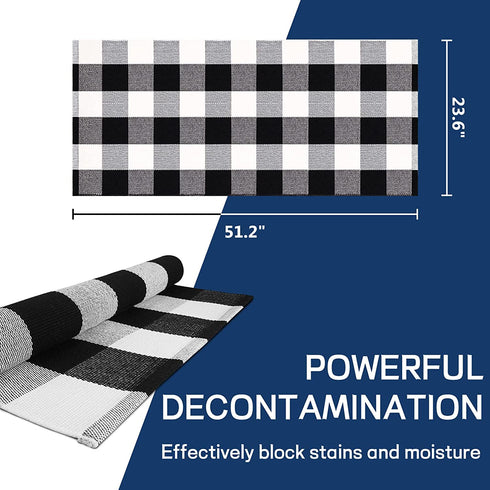 Buffalo Checkered Rugs Outdoor with Anti-Slip Mat, 23.6X51.2 Inches Plaid Rug Black and White Doormat Washable Cotton Woven Layered Door Mats for Kitchen/Farmhouse/Porch