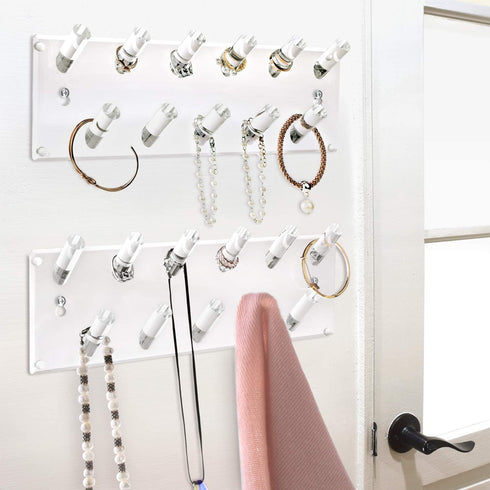 Ikee Design Multipurpose Acrylic Wall mounted Jewelry Stand Organizer, Bracelets Rings Bangles Display Rack for Store, Showcase, Trade Show, Set of 2, Clear, 13W x 4 1/4D x 1 3/4H