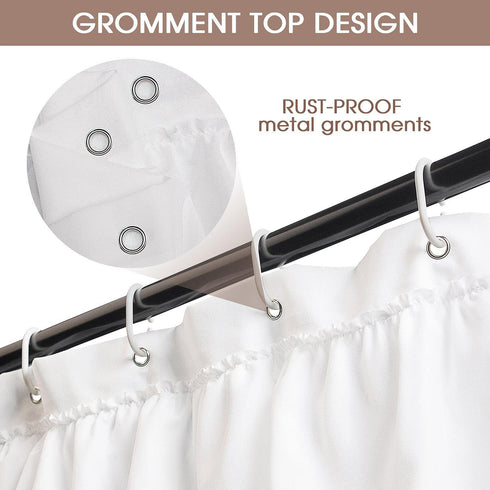 Volens White Shower Curtain Fabric/Ruffle for Bathroom,72in Long