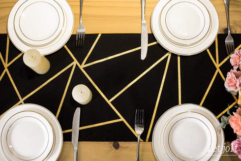 Letjolt Golden Printing Table Runner Black Table Deco Stylish Wedding Party Table Setting Bridal Shower 12x108 Inches