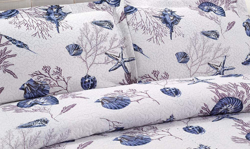 King Size Quilt Set Beach Quilt Bedding King Quilts Bedspread Coverlet Coastal Ocean Bedding Summer Lightweight Reversible Quilt Beach Bed Spread Coverlet Starfish Conch Shell Home Decor Quilt Blue