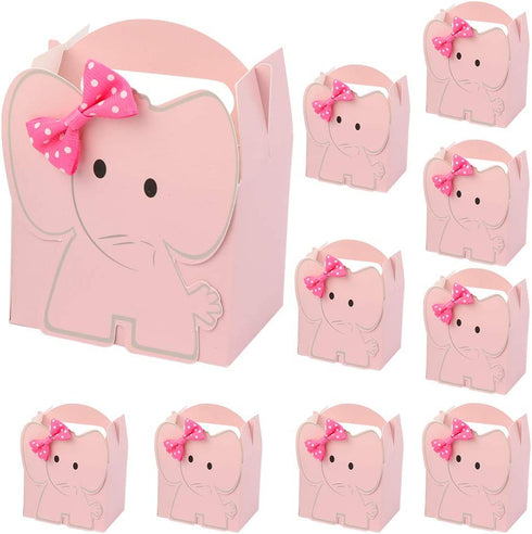 OurWarm 50pcs Cute Elephant Baby Shower Favor Boxes, 3D Large Baby Girl Gift Candy Boxes with Pink Bowtie for Baby Shower Party Supplies Baby Girls Birthday Decorations (Pink)