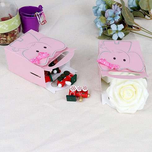 OurWarm 50pcs Cute Elephant Baby Shower Favor Boxes, 3D Large Baby Girl Gift Candy Boxes with Pink Bowtie for Baby Shower Party Supplies Baby Girls Birthday Decorations (Pink)