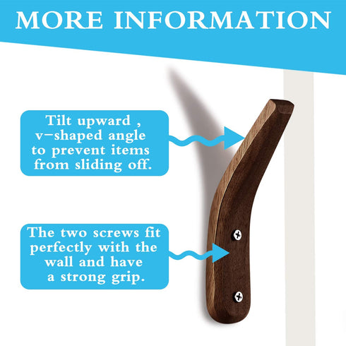 4 Pieces Wooden Coat Hooks Wall-Mounted Natural Wood Wall Hanger Simple Modern V Shape Wall Mount Storage Coat Rack for Hanging Coats Hats Bags Towels (Black Walnut Color)