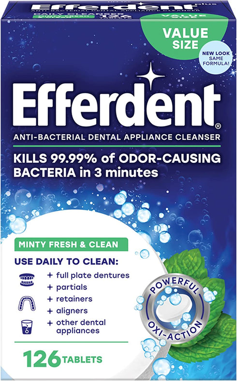 Efferdent Retainer & Denture Cleaner Tablets, Minty Fresh & Clean, 126 Count