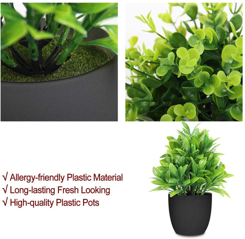 LELEE Artificial Potted Plants Mini Fake Plants, 3 Pack Small Eucalyptus Potted Faux Decorative Grass Plant with Black Plastic Pot for Home Decor, Indoor, Office, Desk, Table Decoration