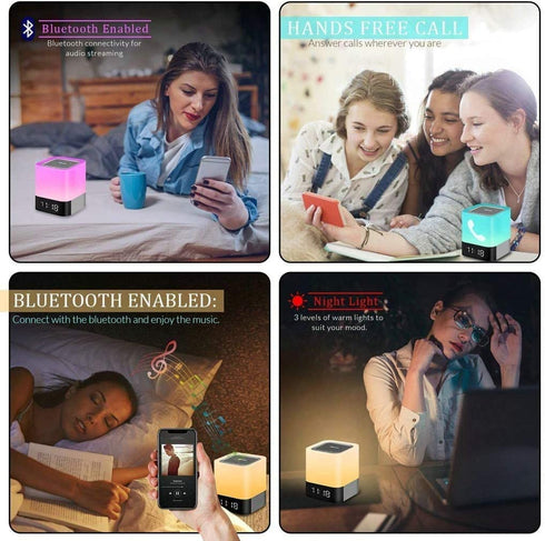 Elecstars LED Alarm Clock Bluetooth Speaker - Portable Night Light Touch Sensor Bedside Lamp with Dimmable Desk Lamp Support MP3, USB, AUX Best Gift for Kids, Party, Bedroom, Outdoor.