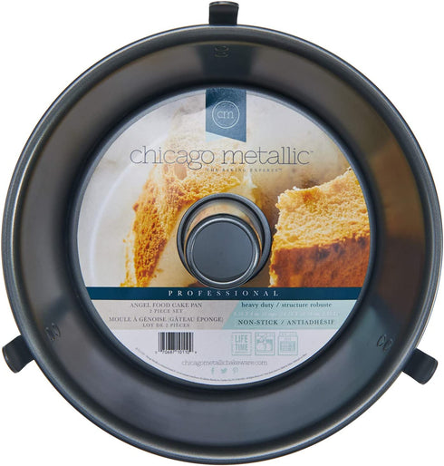 Chicago Metallic Professional 2-Piece 9.5-Inch Angel Food Cake Pan with Feet, 9.5" x 4"