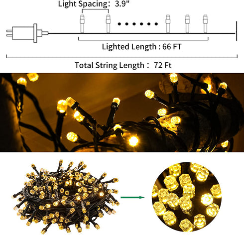 Christmas String Lights Outdoor Indoor, 72 FT 200 LED Lights with 8 Lighting Modes Waterproof UL Certified Ultra-Bright Fairy String Lights for Christmas Tree?Home,Party Holiday Decoration Warm White