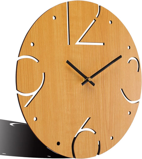 UPTARD Wood Carved Analog Battery Operated 12 inch Wall Clock Silent Wooden Quartz Wall Clock for Living Room Decor Sweep Movement Rustic Decorative Non Ticking Wall Clock for Home, Office, Kitchen